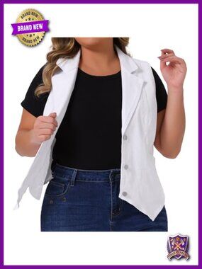 Plus Size Denim Vest Sleeveless Button Down Waistcoat Jean Vest Jacket